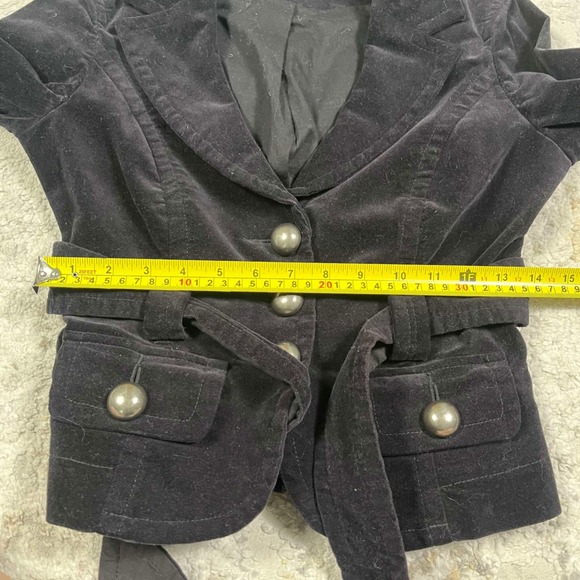 Bebe Black Velvet Military Blazer Jacket Belted Peplum Coat Y2K Womens Size 2 - Picture 7 of 10